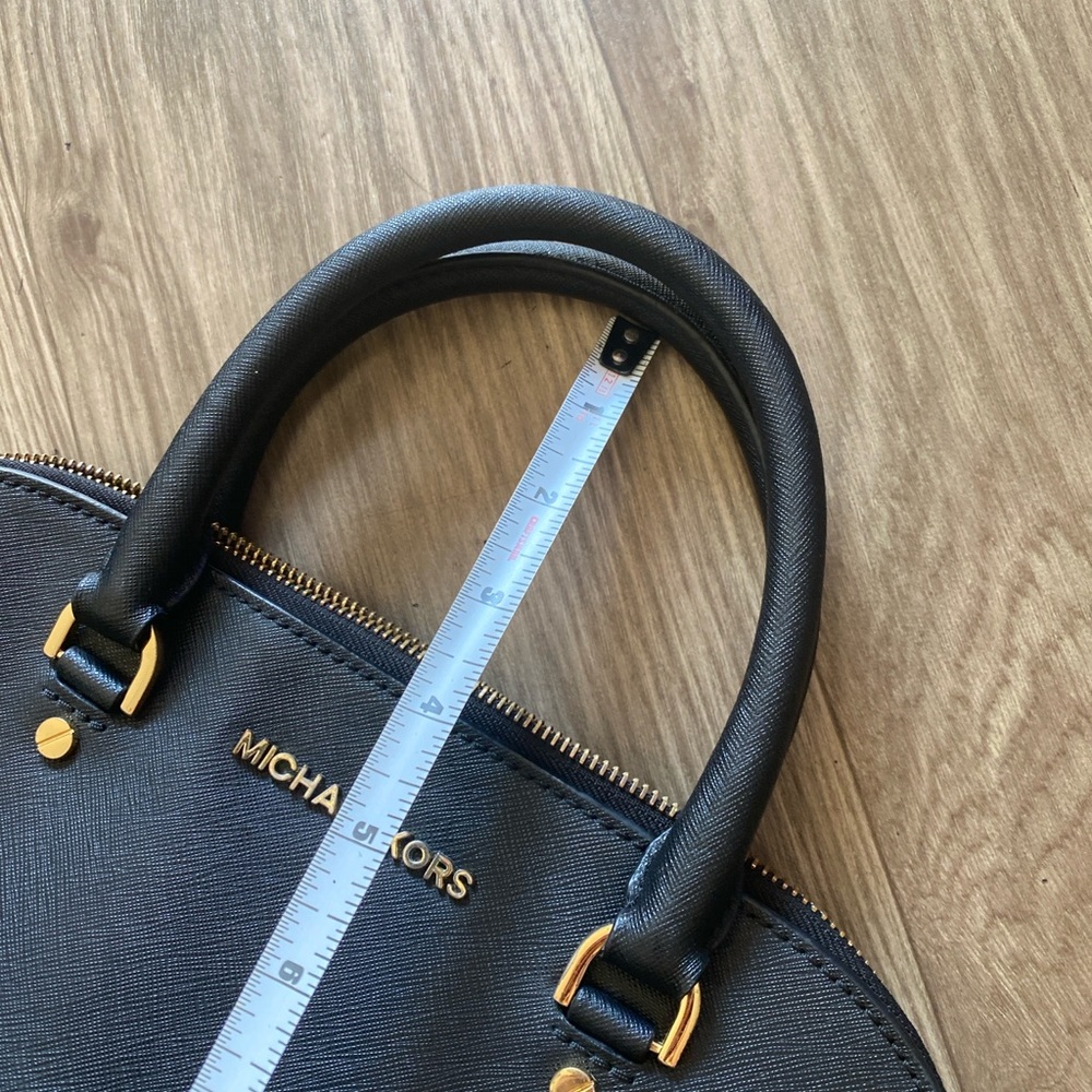 Michael Kors Black Saffiano Leather Satchel Bag Gold Hardware - Picture 11 of 16